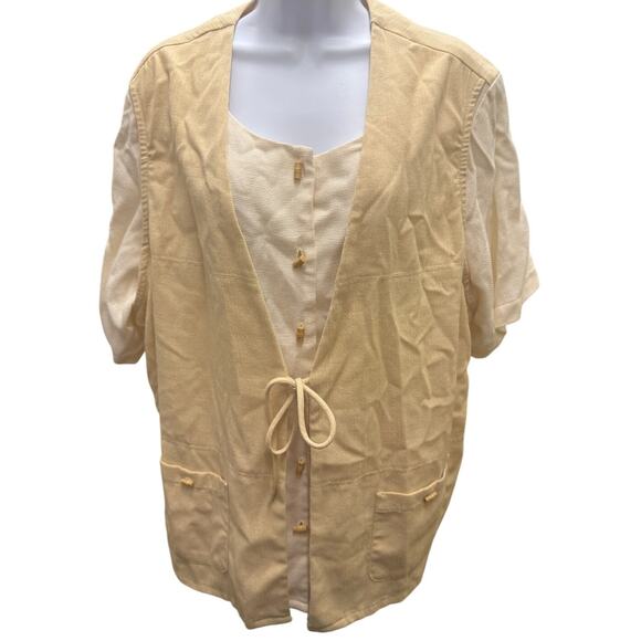 Koret Cottage Tops - VTG Koret Cottage Core Shirt Womens SZ 20W Vest Shirt Button Yellow White Plus